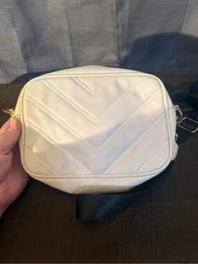 Stylish White Quilted Crossbody Bag with Black Adjustable Strap